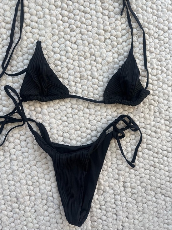 SHEIN Other - SHEIN Black Ribbed Tie-Side Triangle Bikini Set